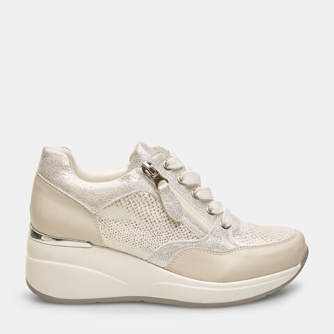 Sneakers de mujer con cremallera y suela de plataforma, Blanco Sneakers de mujer con cremallera y suela de plataforma, Blanco